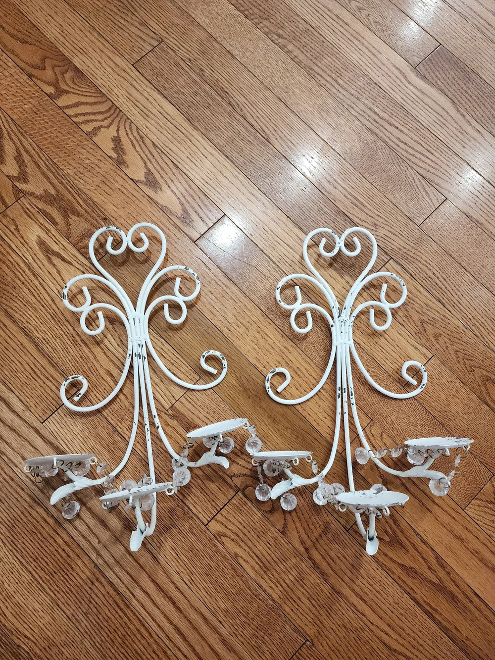 White Decorative Metal Wall Sconces with Crystal Drops